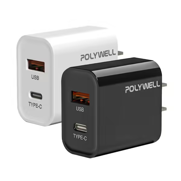 田利貿易有限公司|POLYWELL 寶利威爾 PD雙孔快充頭 20W Type-C充電器 豆腐頭 適用於蘋果iPhone